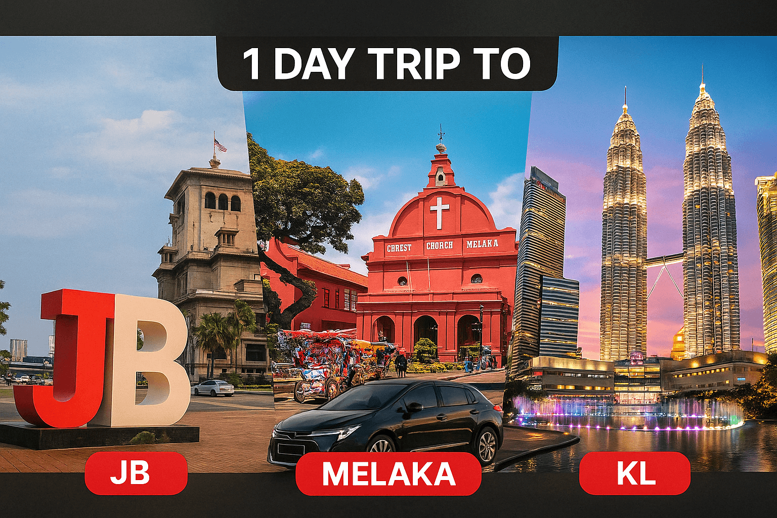1 day trip to JB, Melaka and kuala lumpur