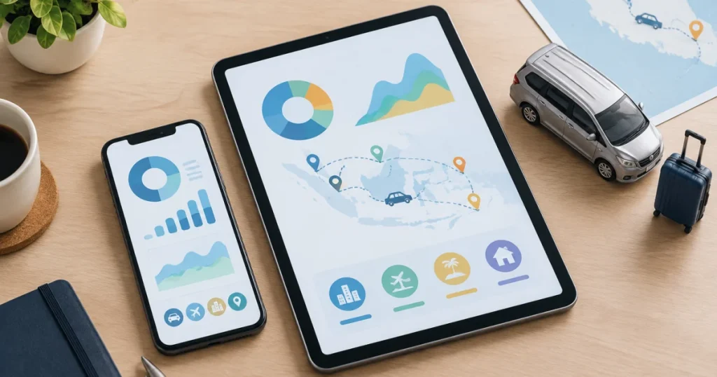 Abstract data visualisation representing Johor private car service demand patterns and common trip scenarios